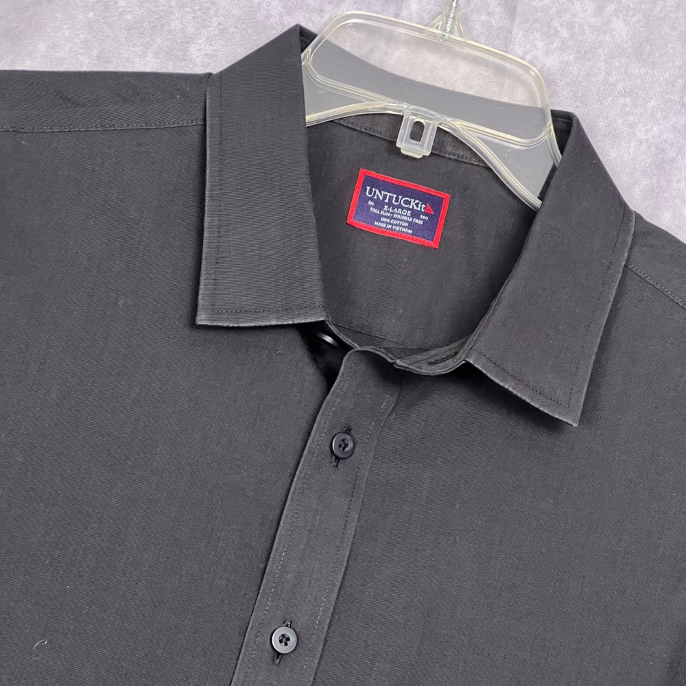 UNTUCKit Button Down‎ Shirt Mens XL Tall Slim Black Stone WF Wrinkle Free Ribbed